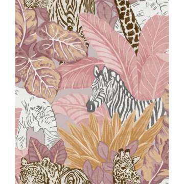 Noordwand Good Vibes Jungle Animals Wallpaper - Pink & Orange