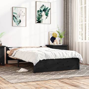 Black Solid Wood Bed Frame 140x200 cm - Modern Bedroom Furniture