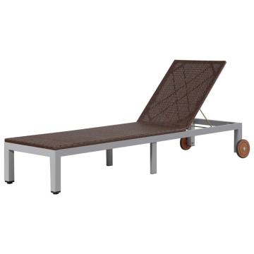 Sun Lounger with Wheels - Durable Poly Rattan in Brown