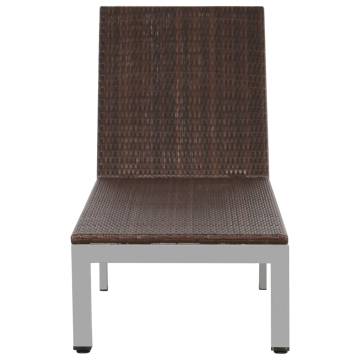 Sun Lounger with Wheels - Durable Poly Rattan in Brown