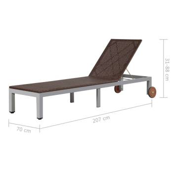 Sun Lounger with Wheels - Durable Poly Rattan in Brown