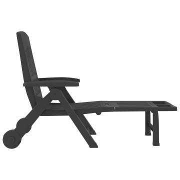 Folding Sun Lounger with Wheels - Anthracite PP | HiPoMarket