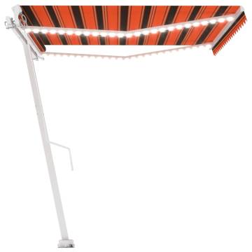 Manual Retractable Awning with LED - 400x300 cm Orange & Brown