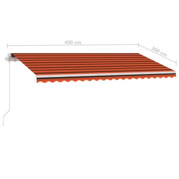 Manual Retractable Awning with LED - 400x300 cm Orange & Brown