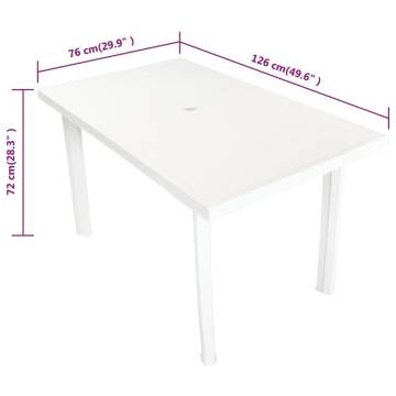 Weather-Resistant White Garden Table - 126x76 cm Plastic