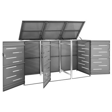 Triple Wheelie Bin Shed - Galvanised Steel, Stainless Steel Frame