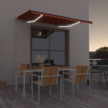 Manual Retractable Awning with LED - 300x250 cm, Orange & Brown