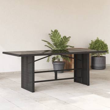 Garden Table with Glass Top - Black Poly Rattan 190x80 cm