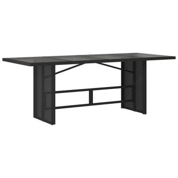 Garden Table with Glass Top - Black Poly Rattan 190x80 cm