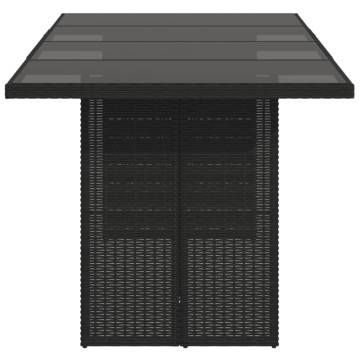 Garden Table with Glass Top - Black Poly Rattan 190x80 cm