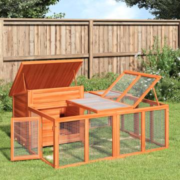 Brown Rabbit Hutch 144x123 cm - Solid Pine Wood for Pets