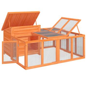 Brown Rabbit Hutch 144x123 cm - Solid Pine Wood for Pets