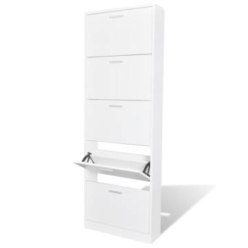 White Wooden Shoe Cabinet - 5 Compartment Storage Solution