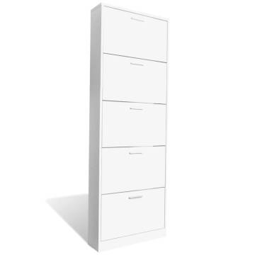 White Wooden Shoe Cabinet - 5 Compartment Storage Solution