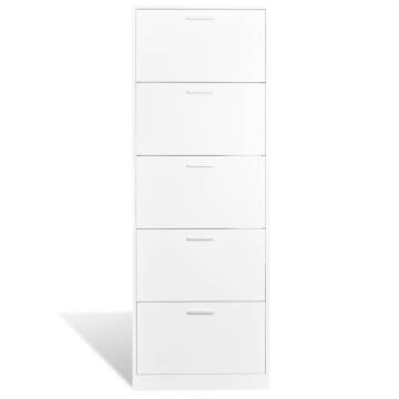 White Wooden Shoe Cabinet - 5 Compartment Storage Solution