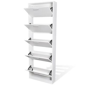 White Wooden Shoe Cabinet - 5 Compartment Storage Solution