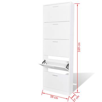 White Wooden Shoe Cabinet - 5 Compartment Storage Solution