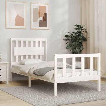 White Bed Frame with Headboard - 90x200 cm Solid Wood