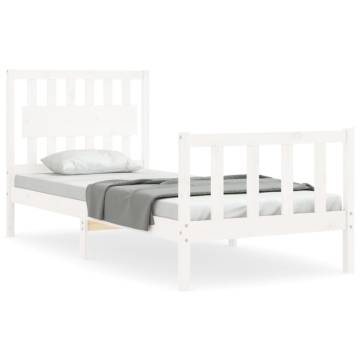 White Bed Frame with Headboard - 90x200 cm Solid Wood