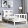 White Bed Frame with Headboard - 90x200 cm Solid Wood