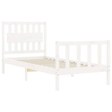 White Bed Frame with Headboard - 90x200 cm Solid Wood