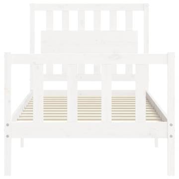 White Bed Frame with Headboard - 90x200 cm Solid Wood