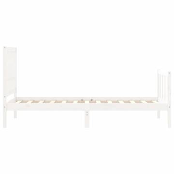 White Bed Frame with Headboard - 90x200 cm Solid Wood