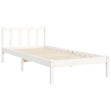 White Bed Frame with Headboard - 90x200 cm Solid Wood