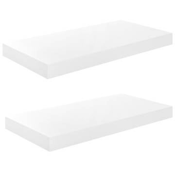 Stylish High Gloss White Floating Wall Shelves - 2 pcs