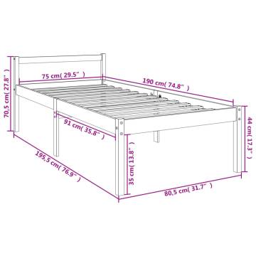 Small Single Bed Frame - Solid Pine Wood 75x190 cm