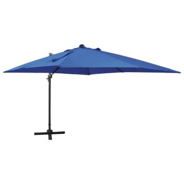 Azure Blue Cantilever Umbrella with LED Lights - 300 cm