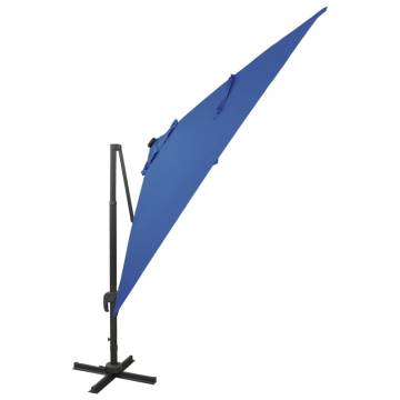 Azure Blue Cantilever Umbrella with LED Lights - 300 cm