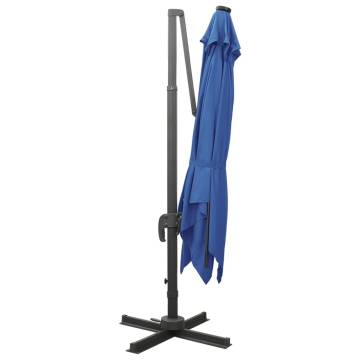 Azure Blue Cantilever Umbrella with LED Lights - 300 cm