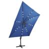 Azure Blue Cantilever Umbrella with LED Lights - 300 cm