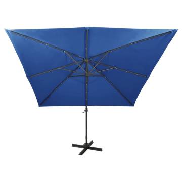 Azure Blue Cantilever Umbrella with LED Lights - 300 cm