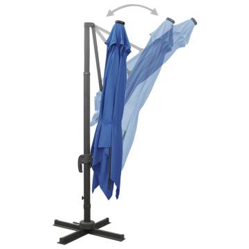 Azure Blue Cantilever Umbrella with LED Lights - 300 cm