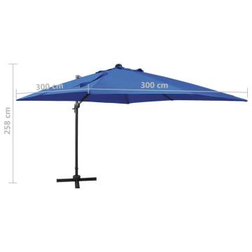 Azure Blue Cantilever Umbrella with LED Lights - 300 cm