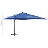 Azure Blue Cantilever Umbrella with LED Lights - 300 cm