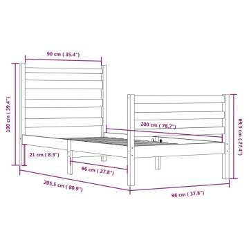 Solid Wood Pine Bed Frame 90x200 cm - Black | Hipo Market