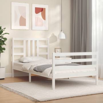 White Bed Frame with Headboard 90x200 cm | Solid Wood Design