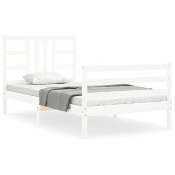 White Bed Frame with Headboard 90x200 cm | Solid Wood Design