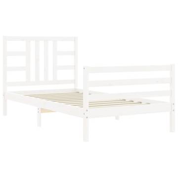 White Bed Frame with Headboard 90x200 cm | Solid Wood Design