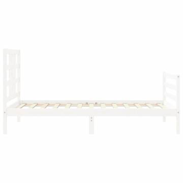 White Bed Frame with Headboard 90x200 cm | Solid Wood Design