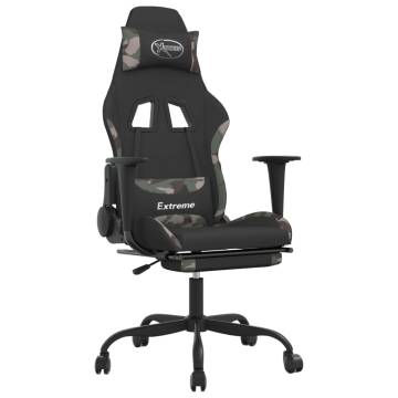 Swivel Gaming Chair with Footrest - Black & Camouflage Fabric