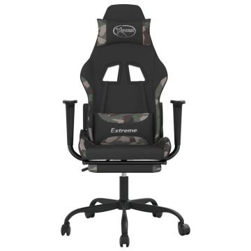 Swivel Gaming Chair with Footrest - Black & Camouflage Fabric