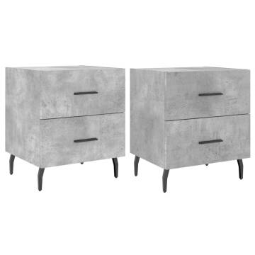 Stylish Concrete Grey Bedside Cabinets - Set of 2