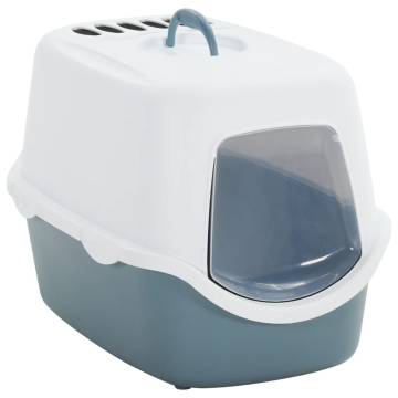 Cat Litter Tray with Cover - White & Blue, 56x40x40 cm