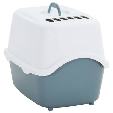 Cat Litter Tray with Cover - White & Blue, 56x40x40 cm