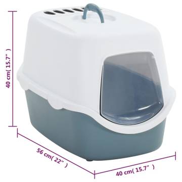 Cat Litter Tray with Cover - White & Blue, 56x40x40 cm