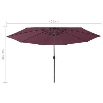 Outdoor Parasol with LED Lights - 400 cm Bordeaux Red